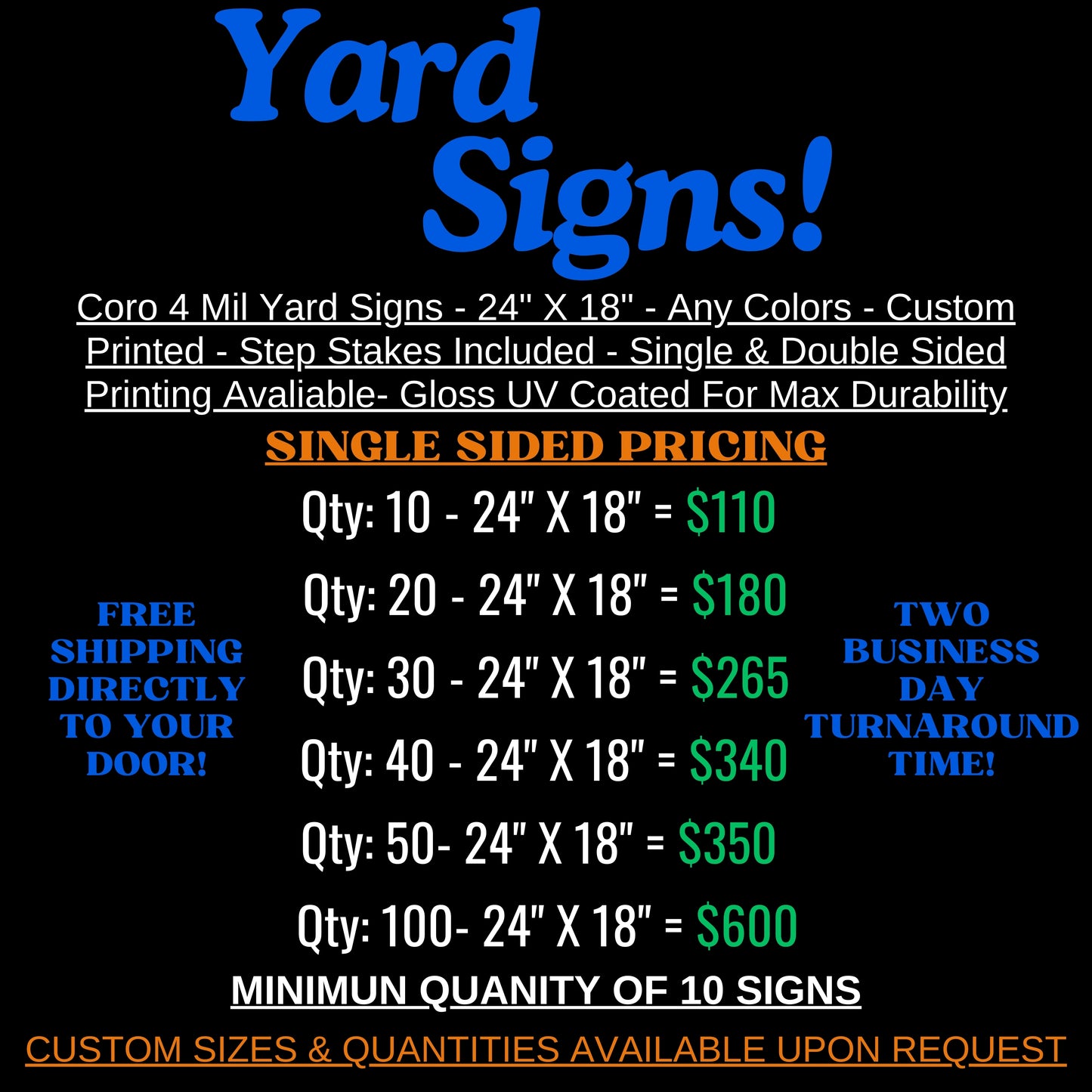 Custom Yard Signs - Single Sided Printed