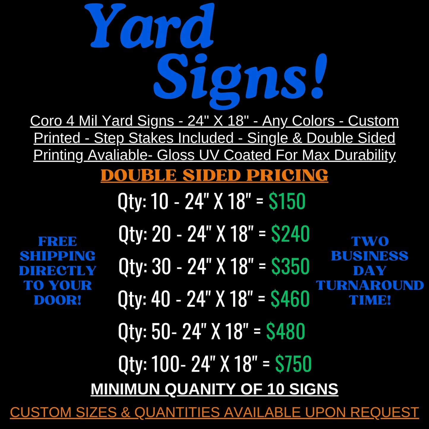 Custom Yard Signs - Double Sided Printed