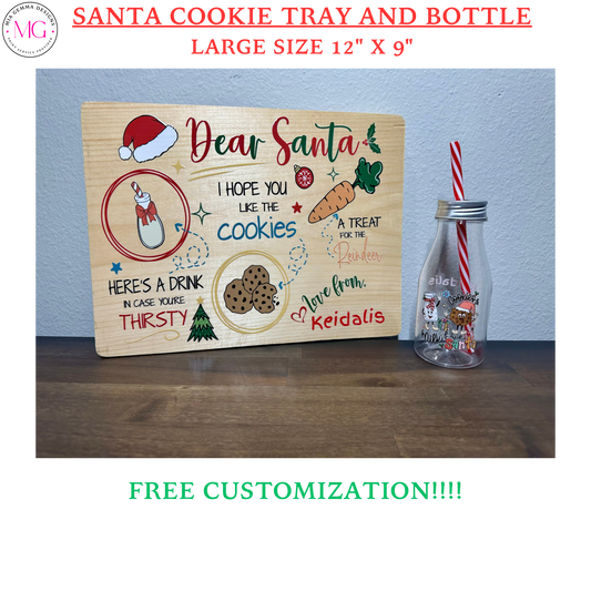 Santa Cookie Tray and Bottle - LARGE SIZE 12" X 9"